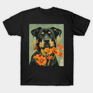 Rottweiler dog Flowers Photo Art Design For Dog Onwer T-Shirt